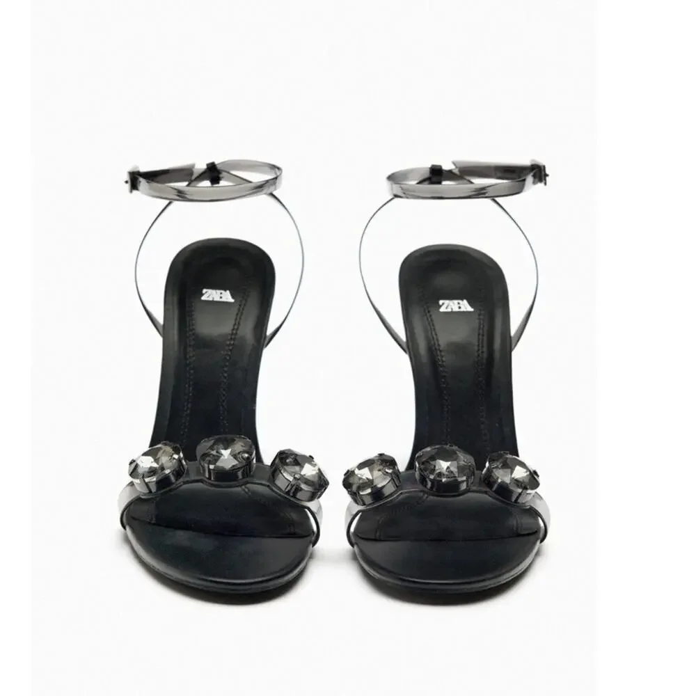 Zara EMBELLISHED VINYL HEELED SANDALS - Picture 2 of 16